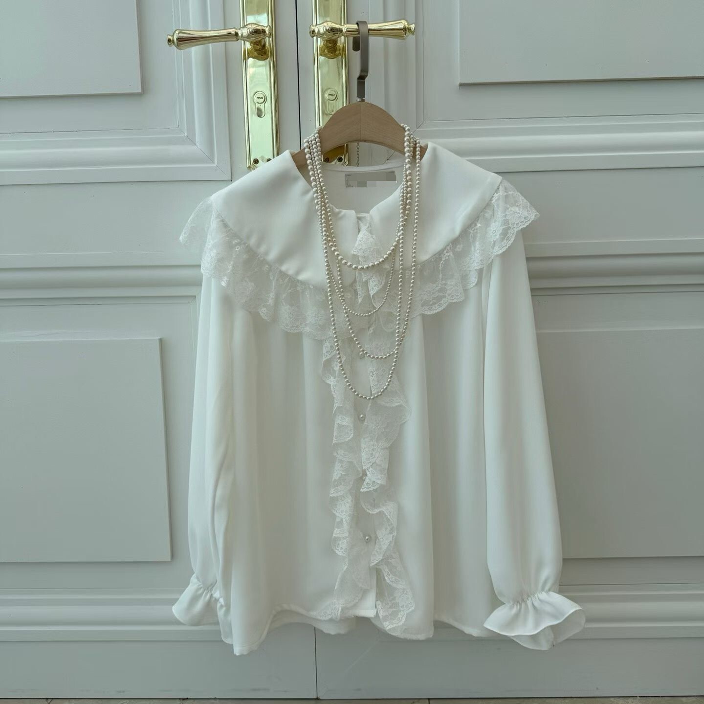 蕾絲荷葉袖雪紡襯