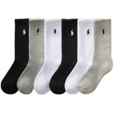 [S] POLO RALPH LAUREN GHAST B621128BPKZ3 BIG BOYS PERFORMANCE SOLID CUSHIONED CREW SOCKS 6-PACK, 47852570626 (SUZZ74)