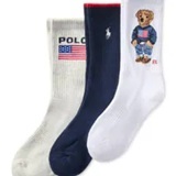 [S] POLO RALPH LAUREN WHAST 75460PK CORE FLAG BEAR CREW WOMAN'S SOCKS 3PK, 47852569323 (SUZZ72)