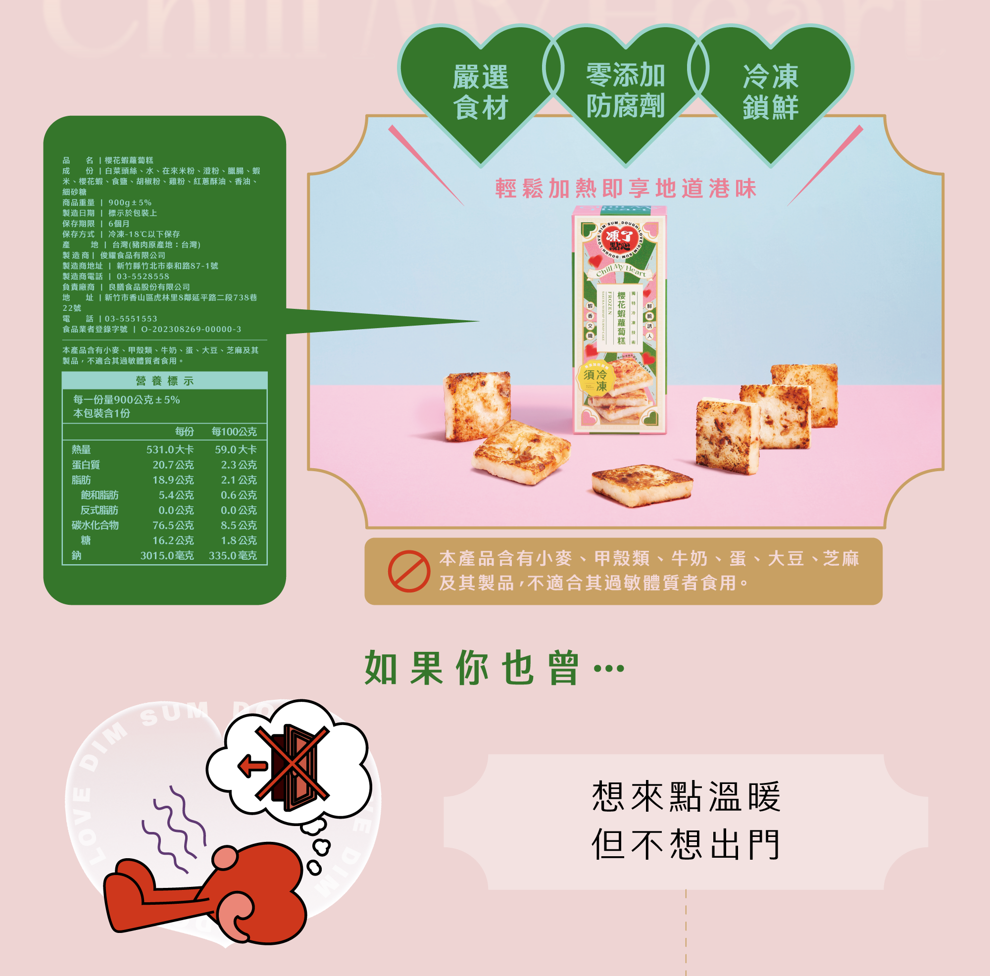 櫻花蝦蘿蔔糕 產品資訊 成分 營養標示 過敏原