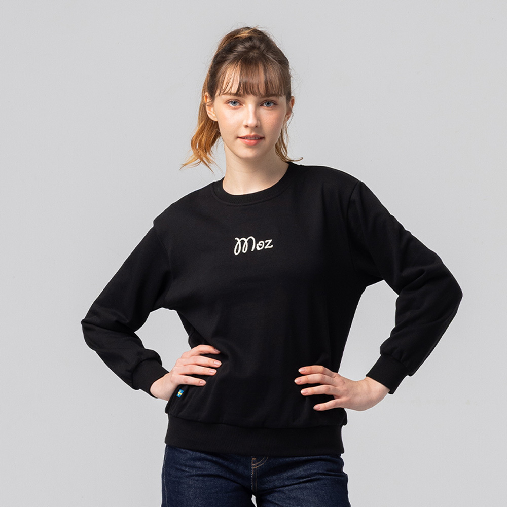 Fleece Embroidered Moose Footprint, 100% Cotton, Classic Black College T-Shirt (Asian Version), Women's