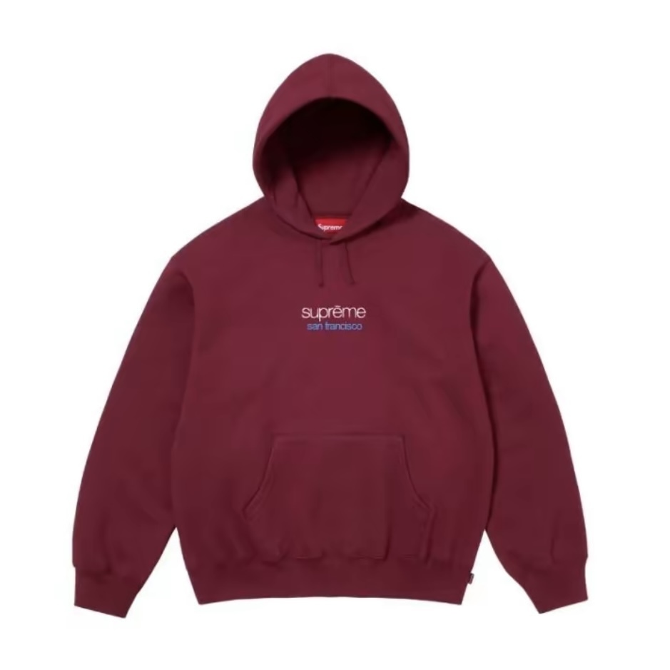 -(B09)-SUPREME CLASSIC LOGO SHOP HOODED SWEATSHIRT SAN FRAANCISCO 城市限定 舊金山 帽Ｔ 酒紅-FW25SW29D