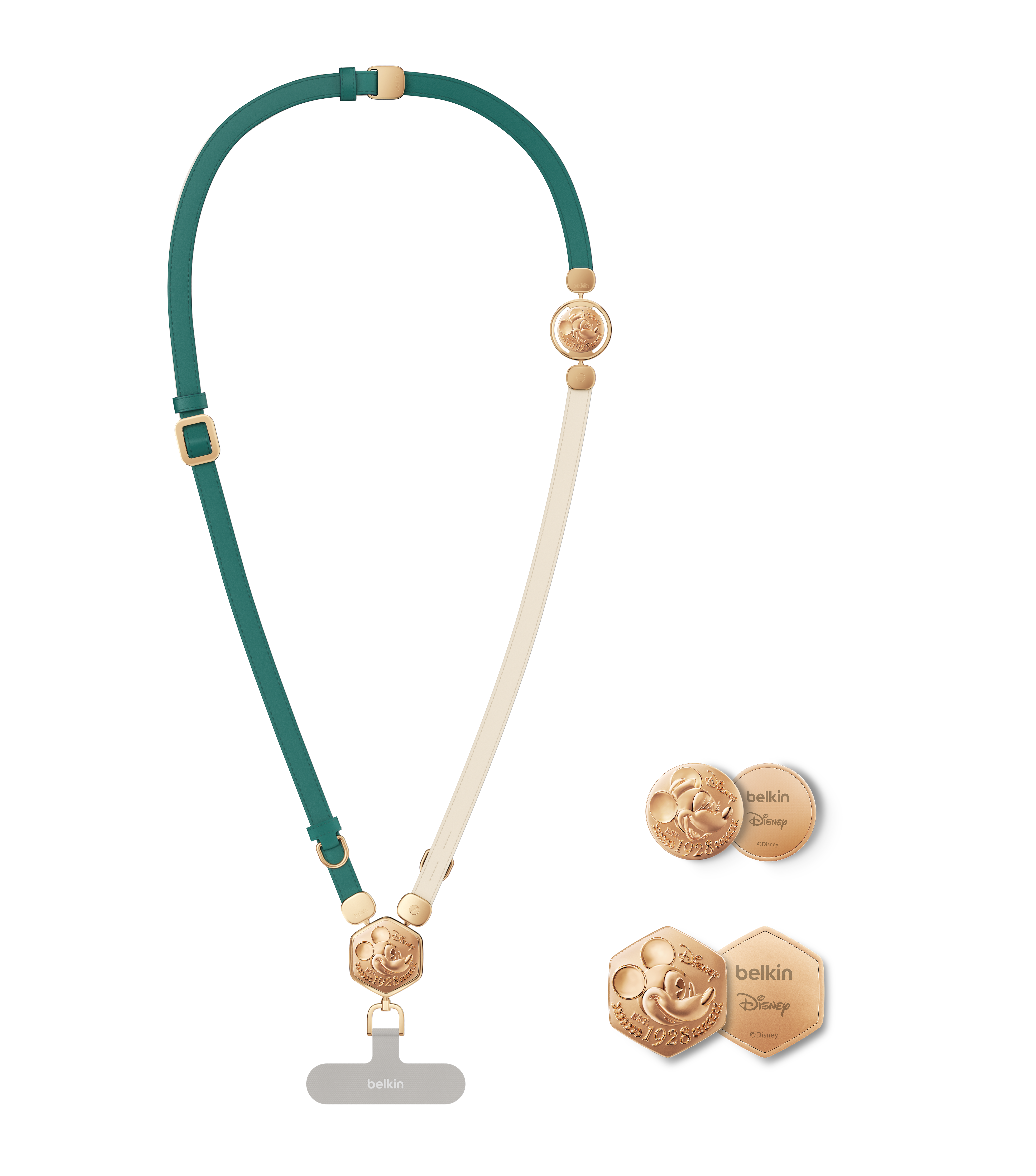 2合1 皮革手機掛繩配 3D 片 (米奇, 迪士尼系列)