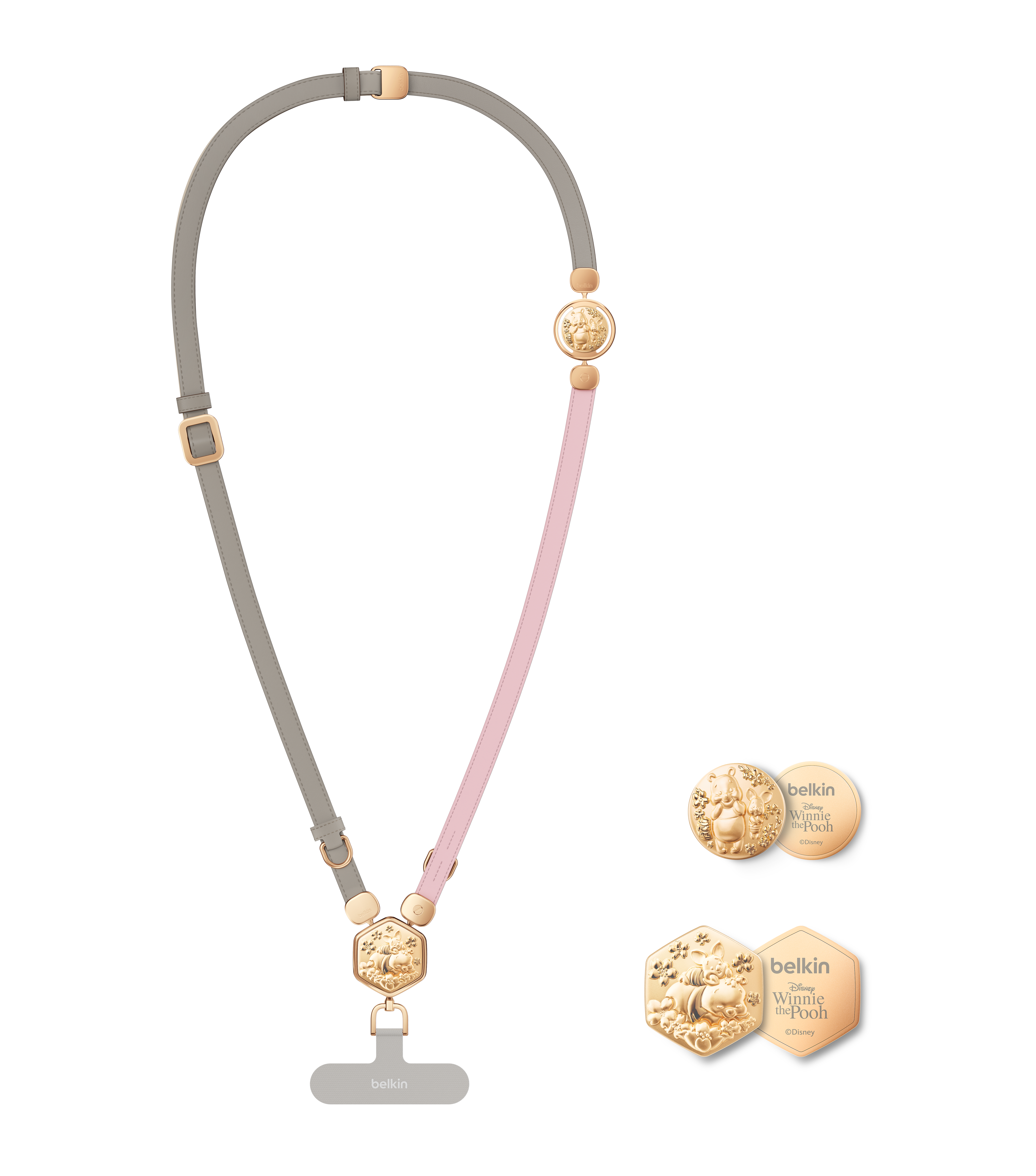 2合1 皮革手機掛繩配 3D 片 (小熊維尼, 迪士尼系列)