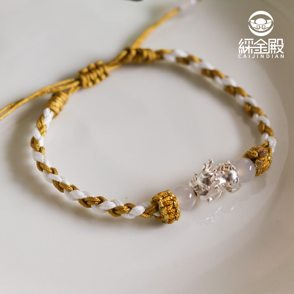 招財金-足銀貔貅編織手繩｜招財｜開運｜平安｜福氣｜可調手圍【綵金殿】