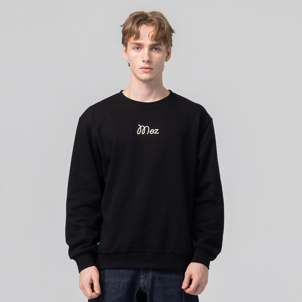 絨毛繡 駝鹿足跡 100%純棉 大學T-經典黑(亞洲版) 男款