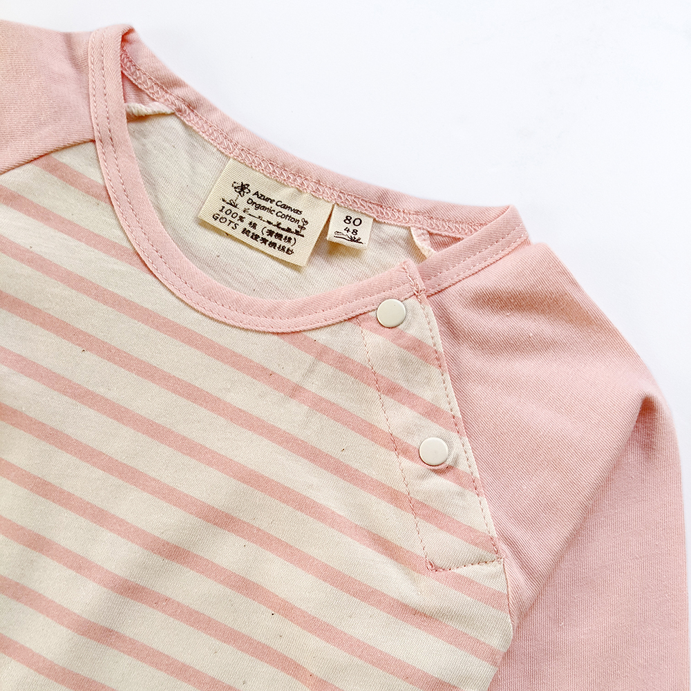 有機棉幼兒拉克蘭袖薄長T-粉紅細條 | 藍天畫布有機棉