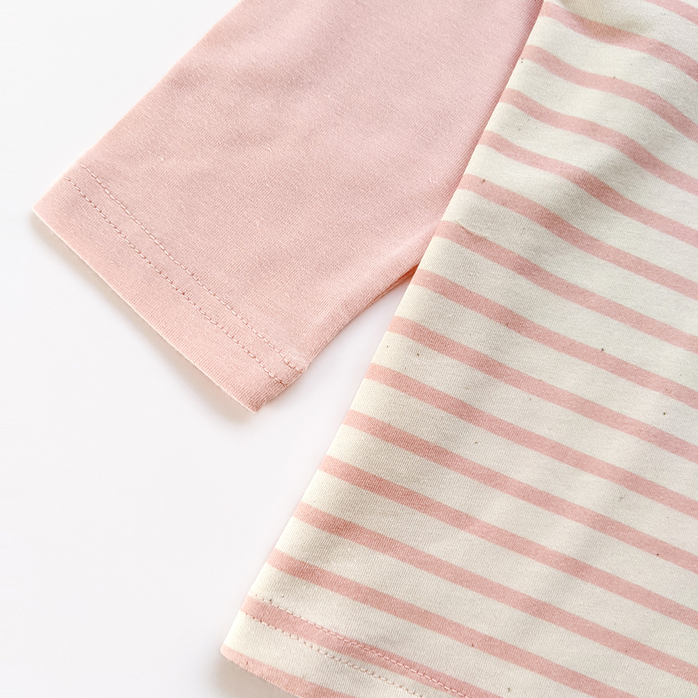 有機棉幼兒拉克蘭袖薄長T-粉紅細條 | 藍天畫布有機棉