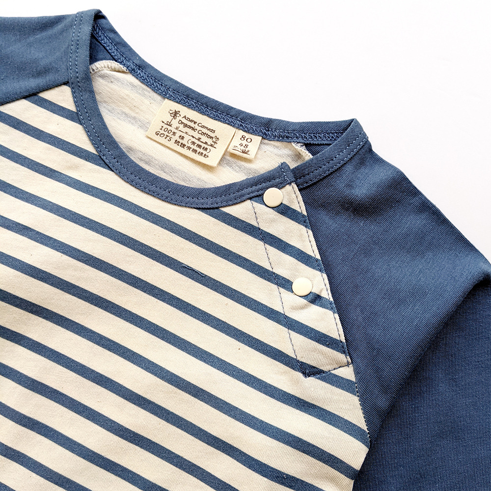 有機棉幼兒拉克蘭袖薄長T-靛藍細條 | 藍天畫布有機棉