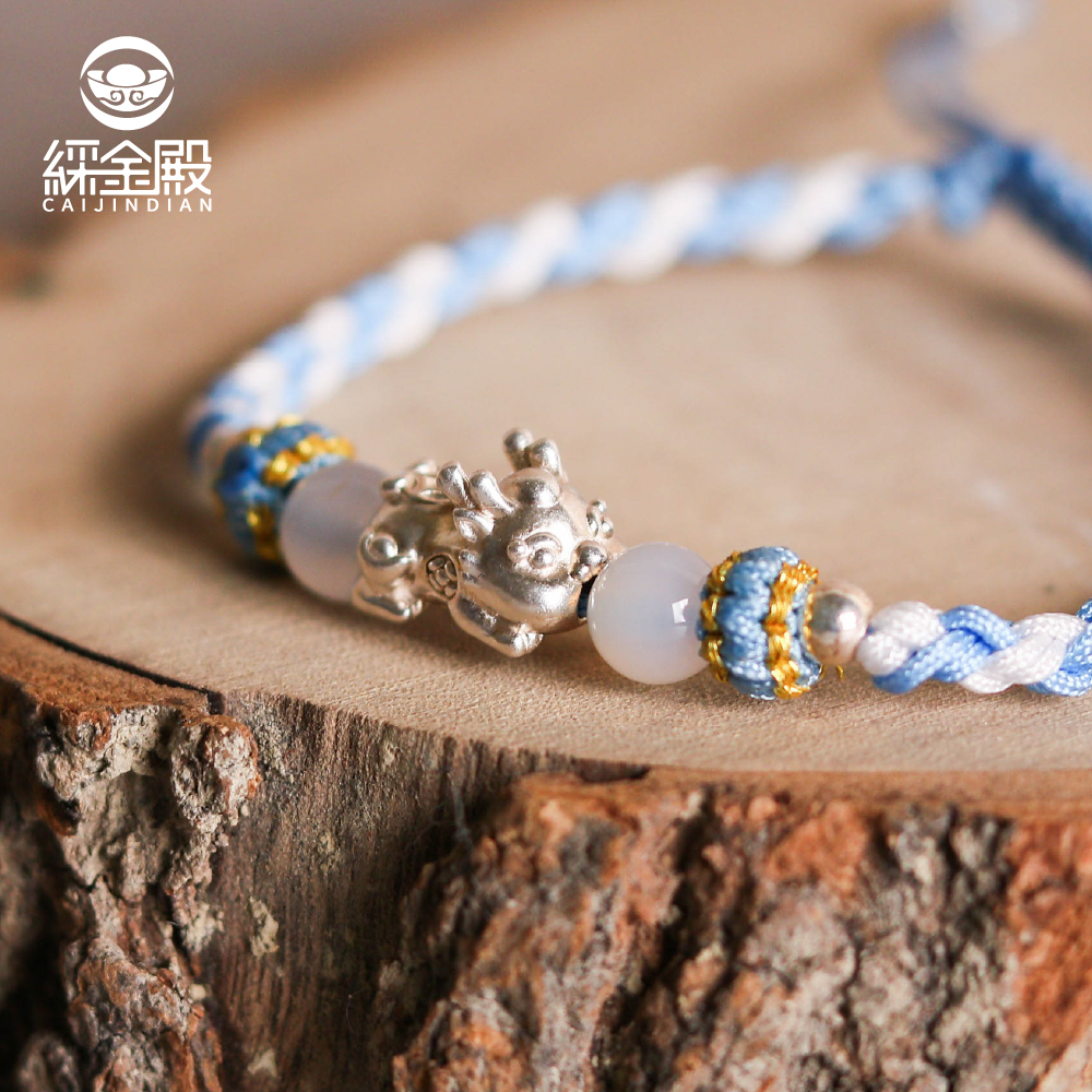 好運藍-足銀貔貅編織手繩｜招財｜開運｜平安｜福氣｜可調手圍【綵金殿】