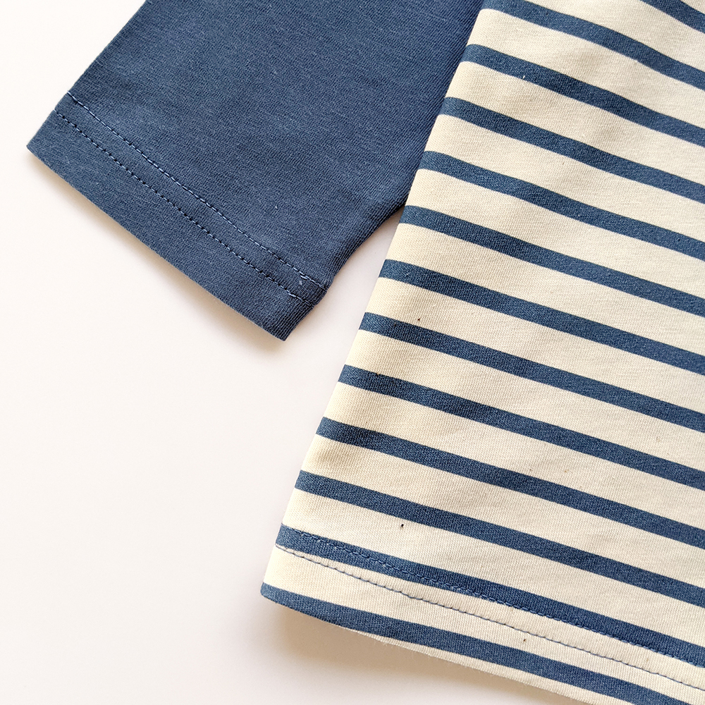 有機棉幼兒拉克蘭袖薄長T-靛藍細條 | 藍天畫布有機棉