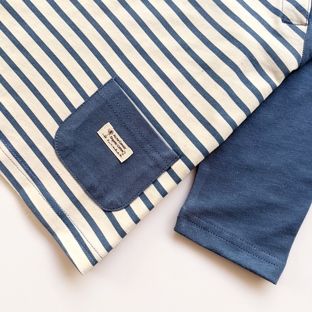 有機棉幼兒拉克蘭袖薄長T-靛藍細條 | 藍天畫布有機棉