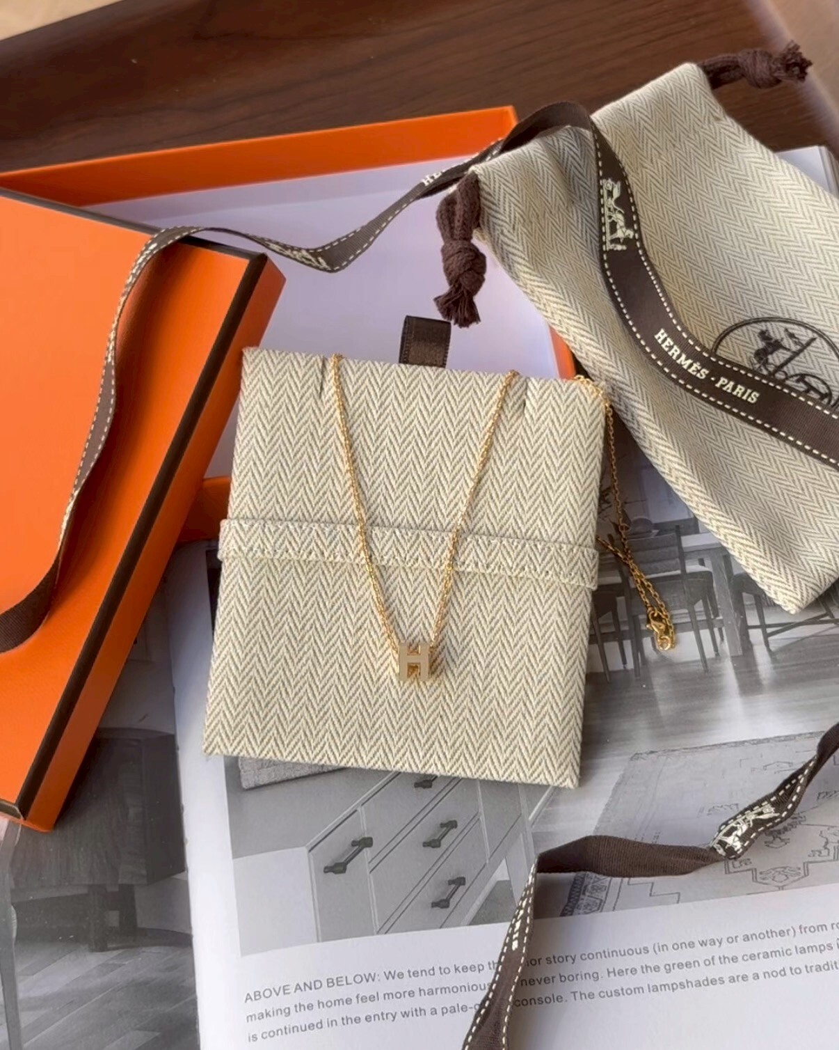 HERMES｜MINI POP H 項鍊 奶茶/金