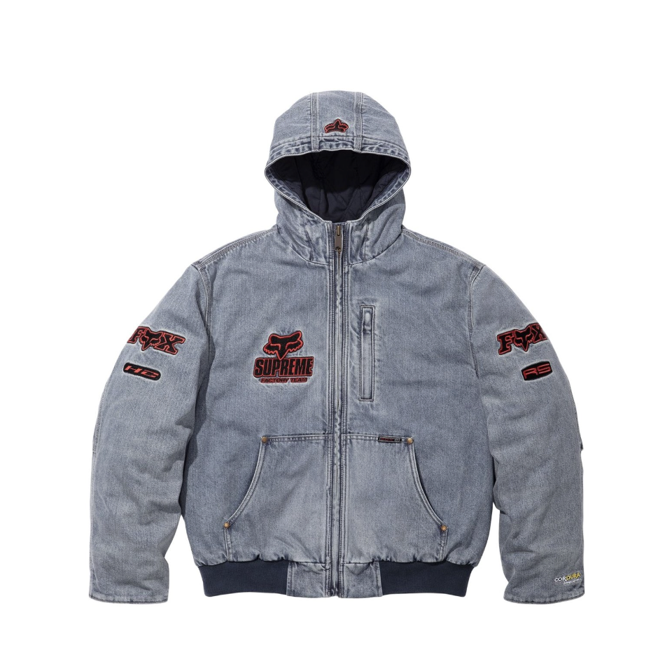 SUPREME FOX RACING HOODED WORK JACKET 賽車外套 水洗單寧藍-FW25J59