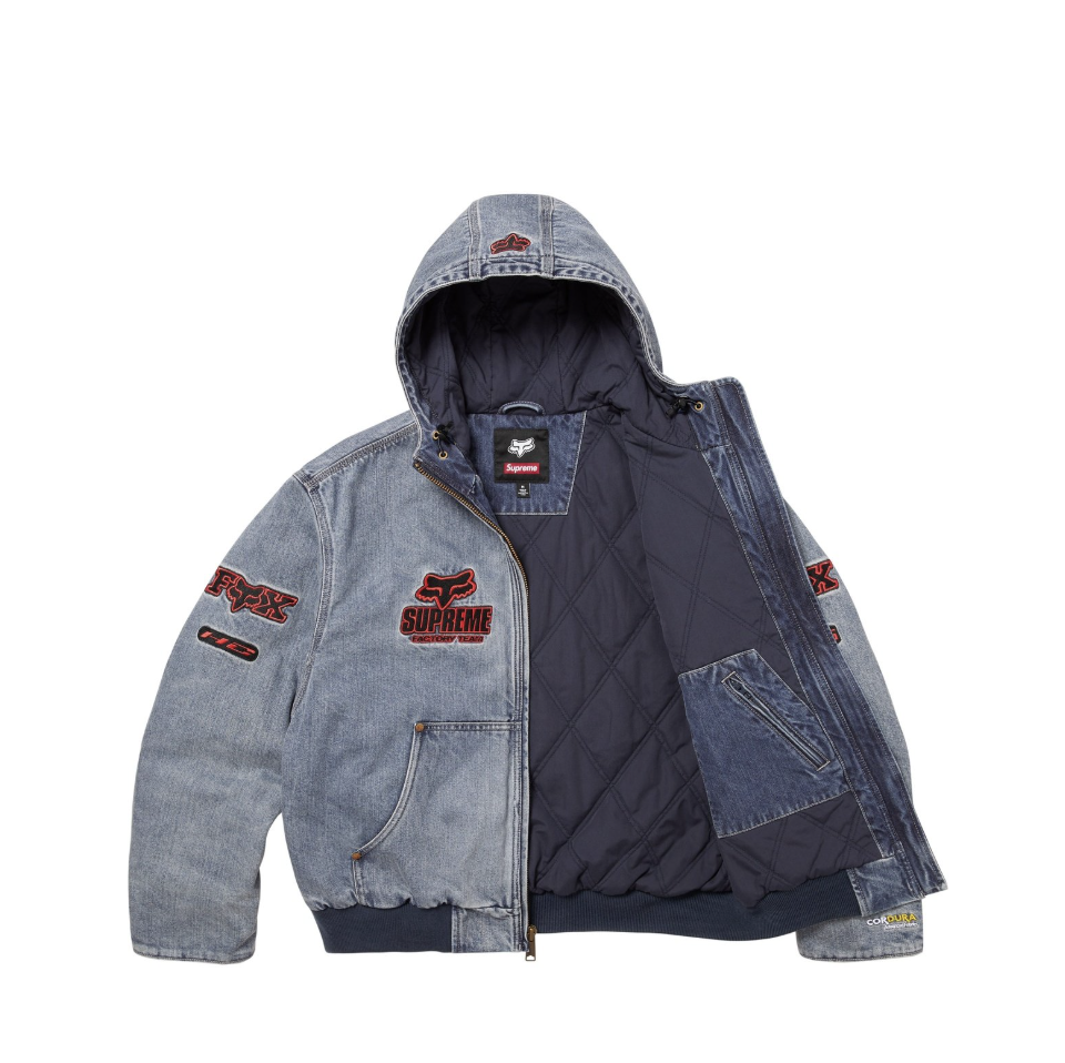 SUPREME FOX RACING HOODED WORK JACKET 賽車外套 水洗單寧藍-FW25J59