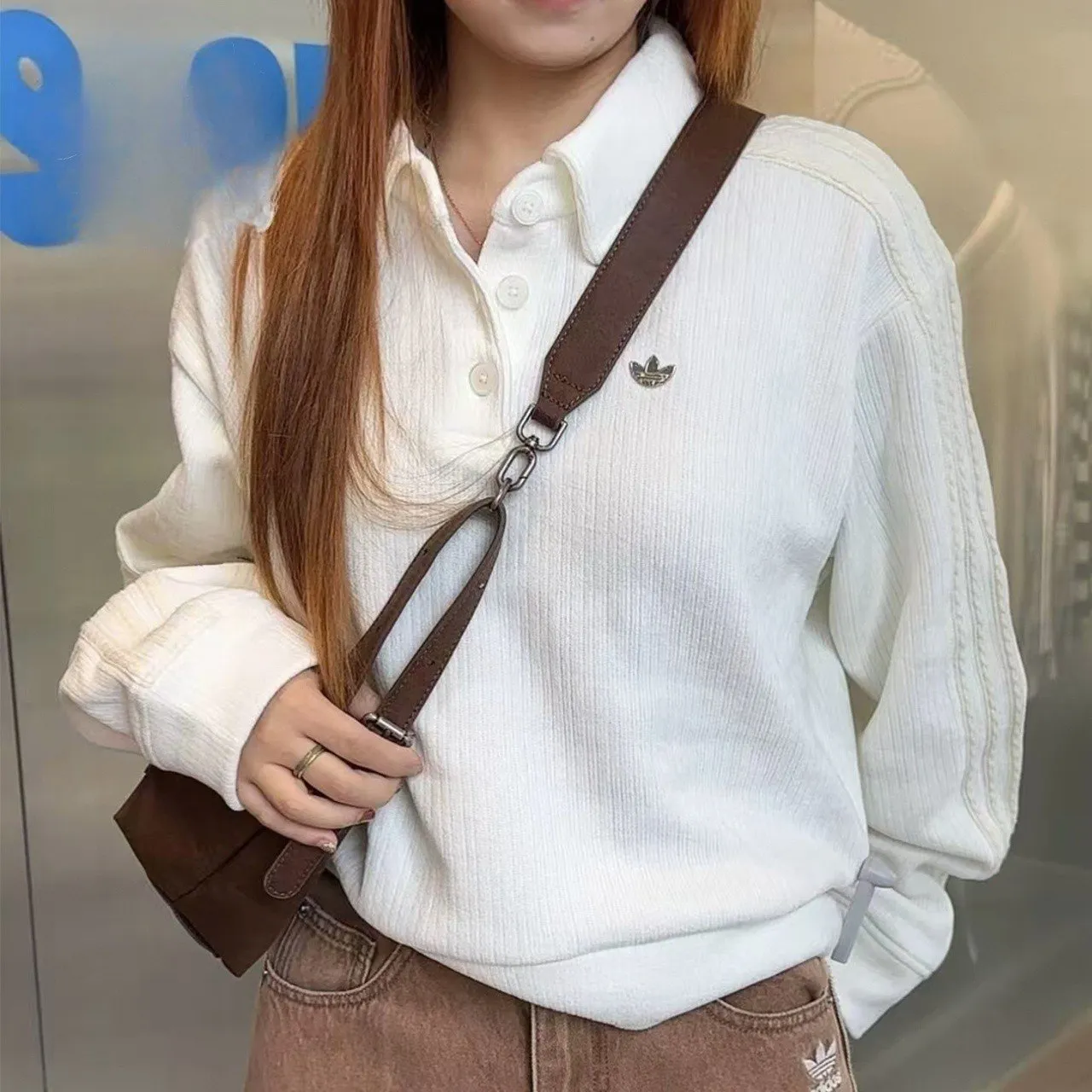 Adidas Chenille 長袖Polo 上衣(2colors)