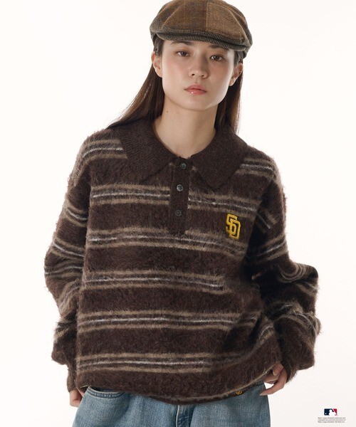 "代購" Perushu × MLB 馬海毛條紋針織 Polo 衫