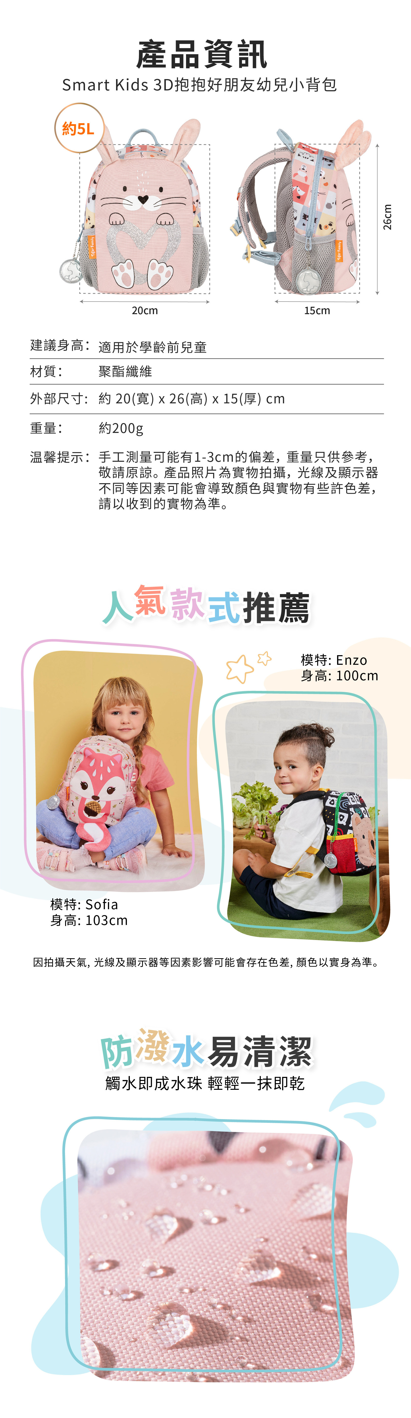 抱抱好朋友3D幼兒背包產品規格