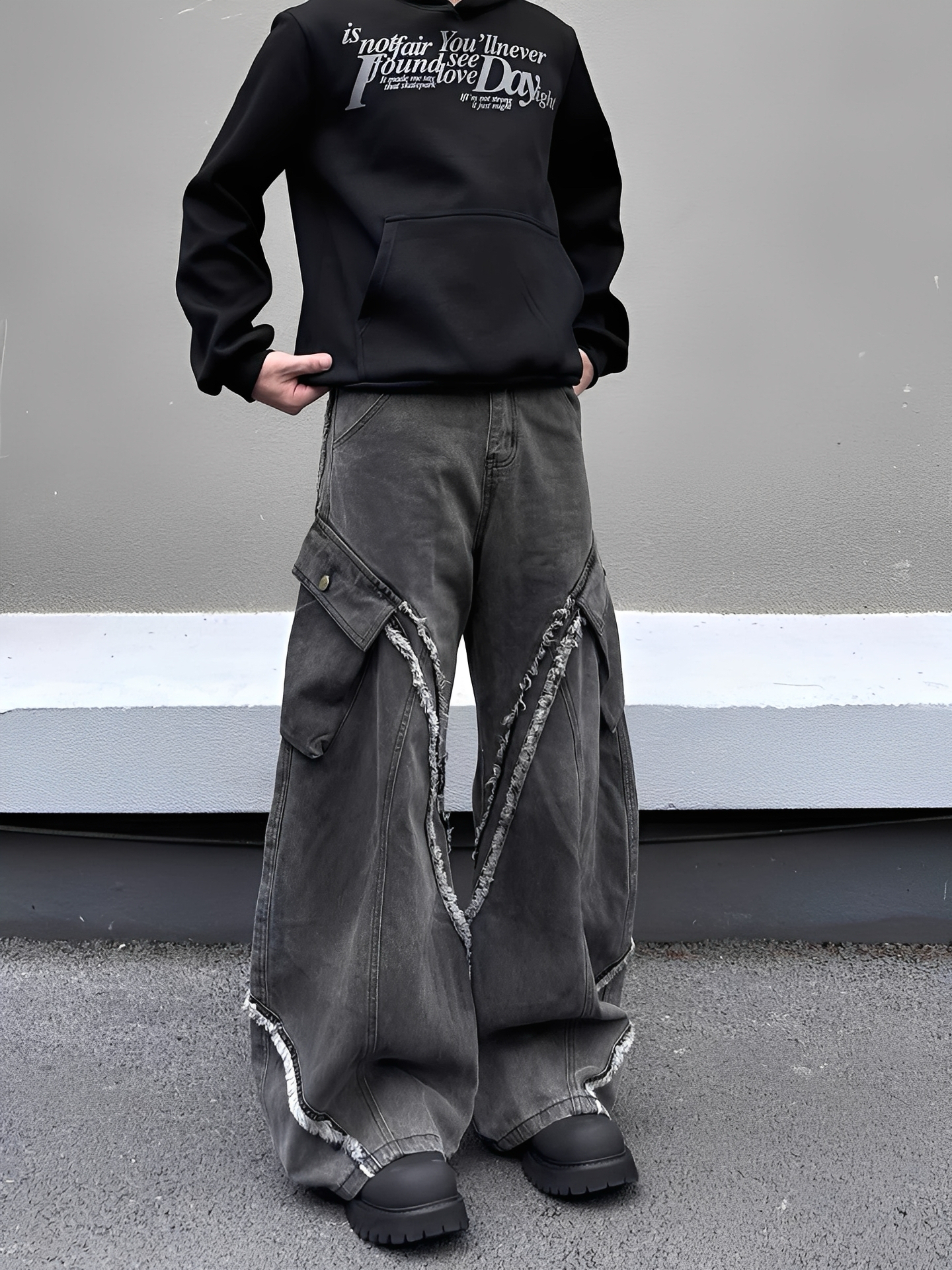 復古 毛邊 輪廓 彎刀 牛仔 長褲