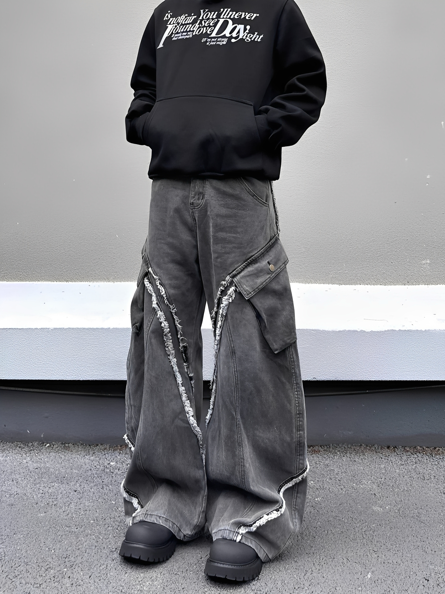 復古 毛邊 輪廓 彎刀 牛仔 長褲