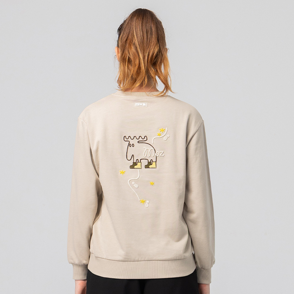 Fleece Embroidered Moose Footprint, 100% Cotton, College T-shirt - Light Khaki (Asian Version), Women's