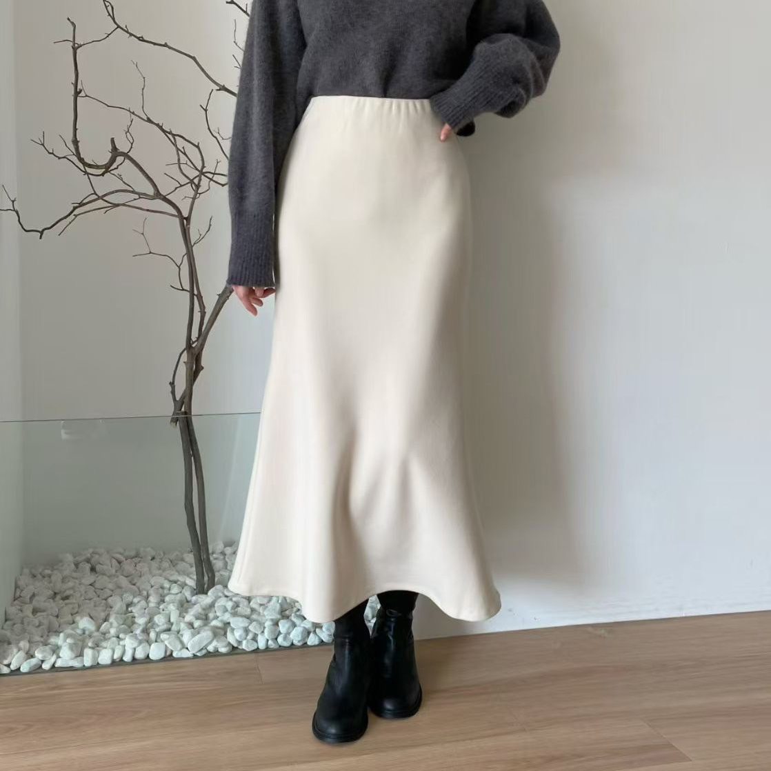 鬆緊腰溫柔色系魚尾裙長裙-F / 3色