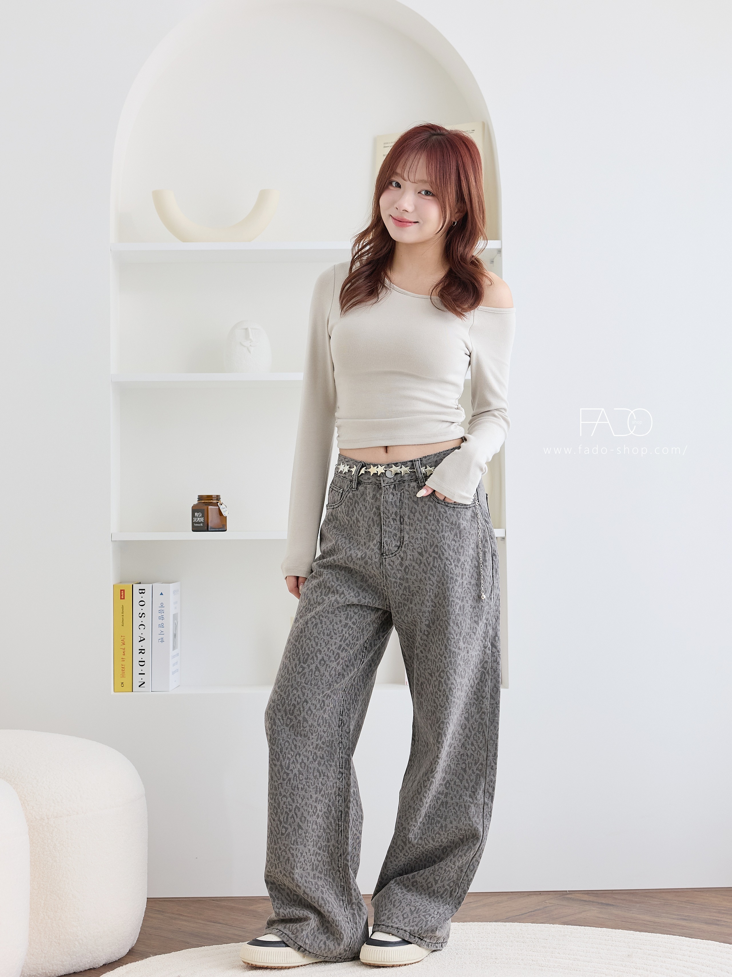 法朵Fado shop｜熱銷款⋆˚🦋 美式單釦豹紋寬褲 2544003 黑/灰 S-XL