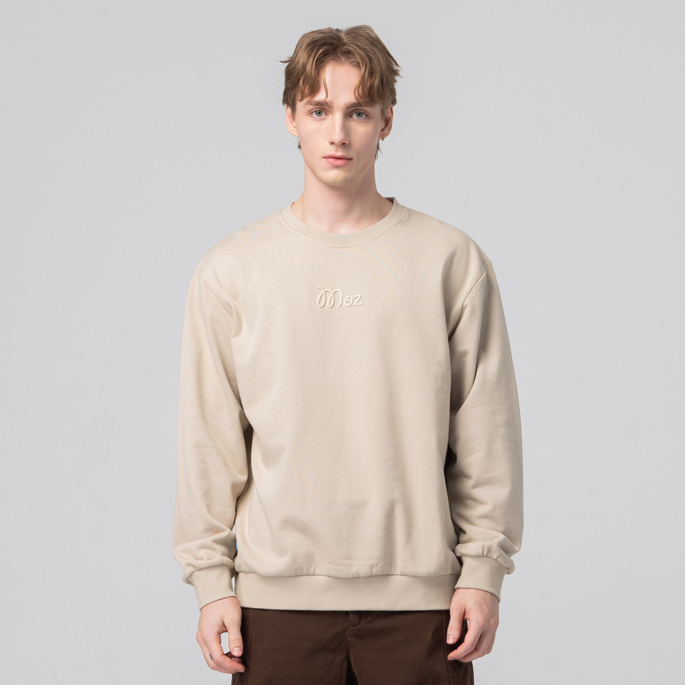 絨毛繡 駝鹿足跡 100%純棉 大學T-淺卡其(亞洲版) 男款