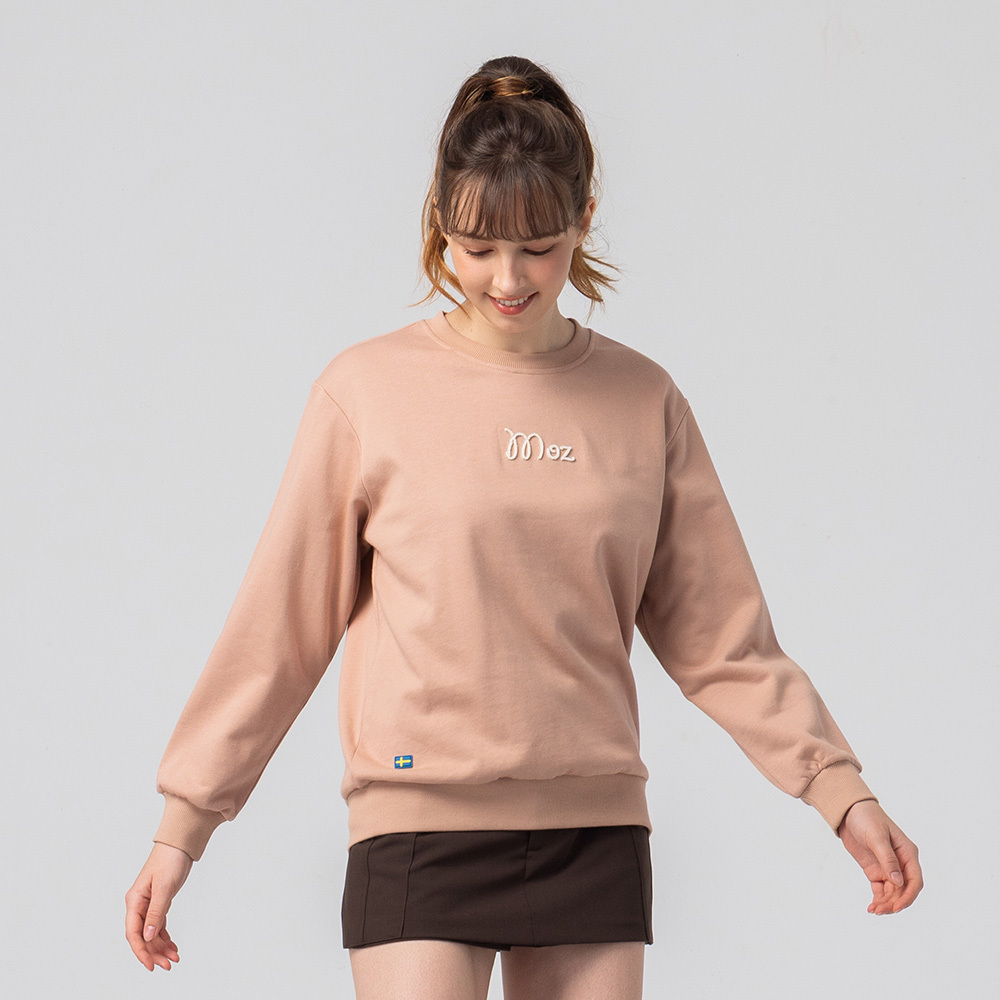 Fleece Embroidered Moose Footprint, 100% Cotton, College T-shirt - Peach Pink (Asian Version), Women's