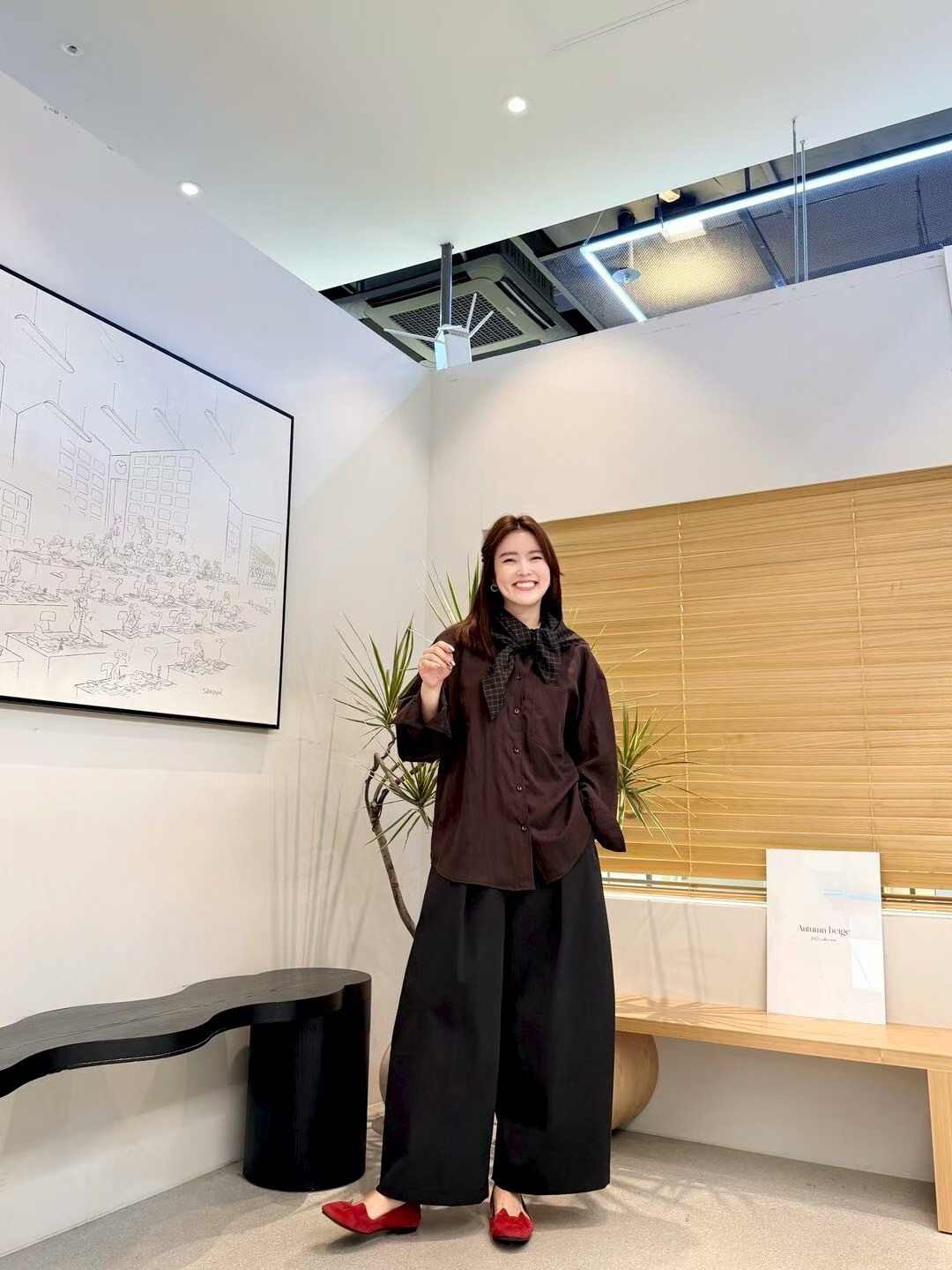 AB5249 格仔小披肩淨色排扣恤衫