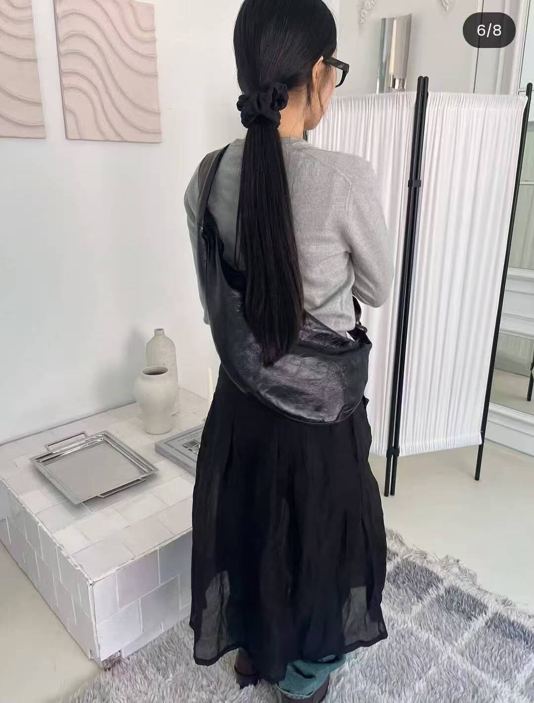 韓國代購 Archivepke Fling messenger bag(Glossy crack black)羊皮