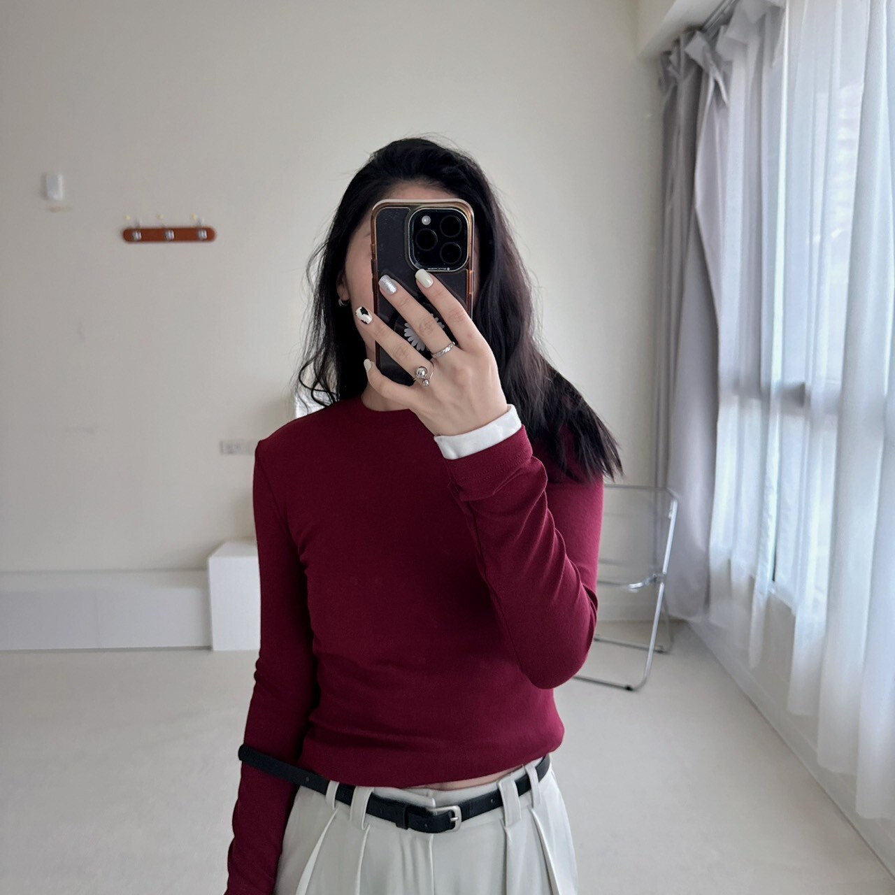 假兩件圓領彈性長袖bra T（現貨）