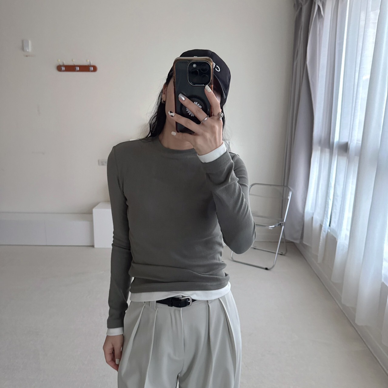 假兩件圓領彈性長袖bra T（現貨）