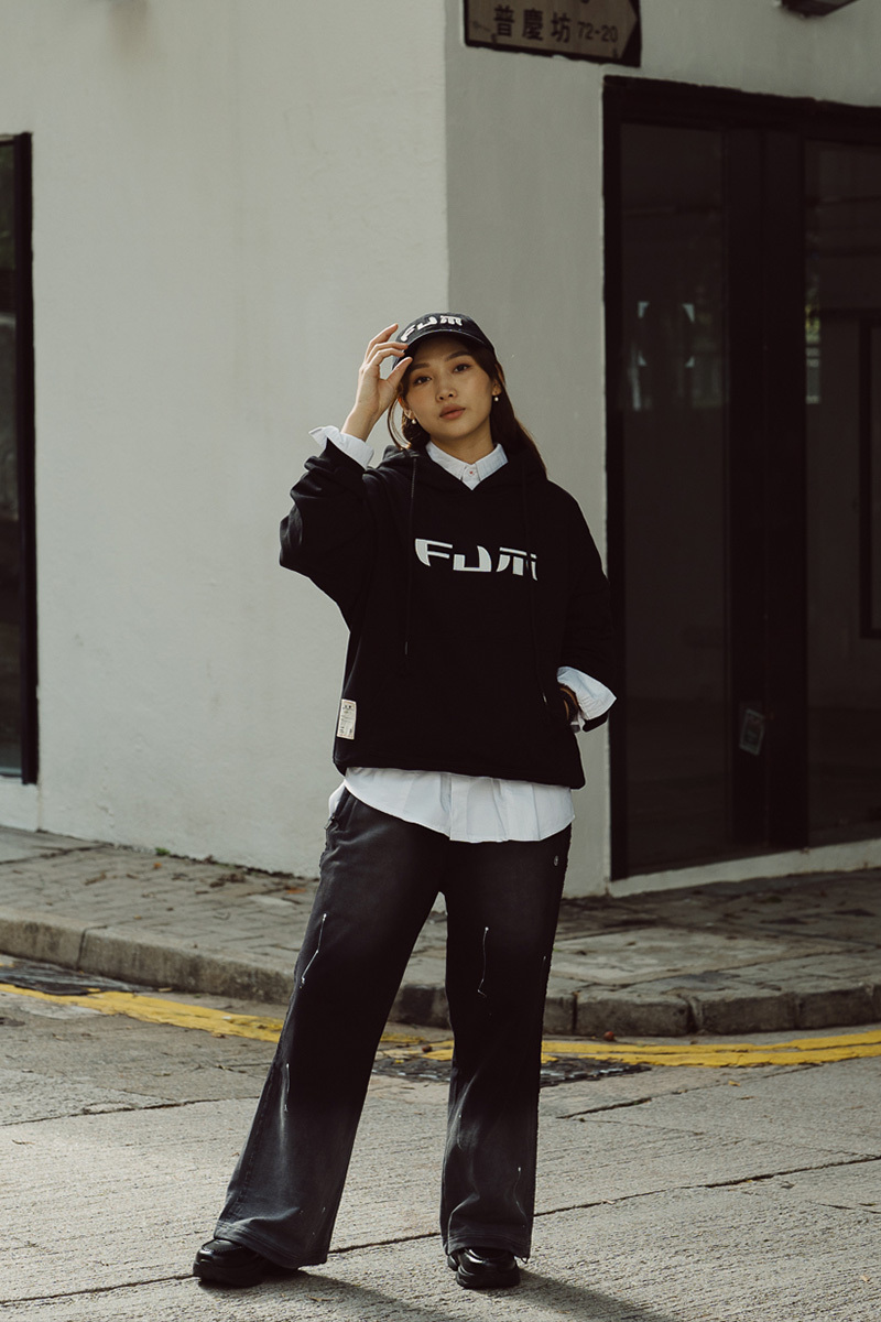 Japanese applique hoodies｜Black｜Hong Kong Original Design