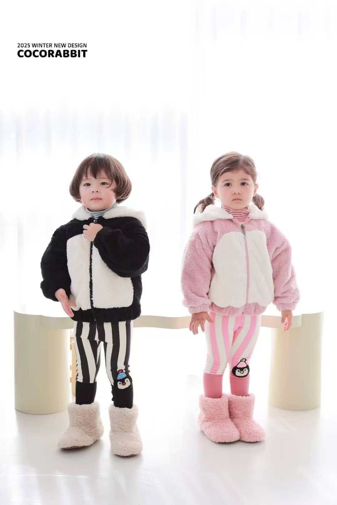 CRB11OW026PK coco rabbit 粉白企鵝毛毛外套