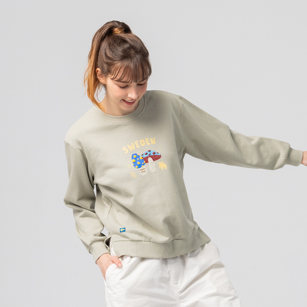 3D foam design, moose mushroom bite, 100% cotton, college T-shirt - olive green (Asian version), slit, women's style.