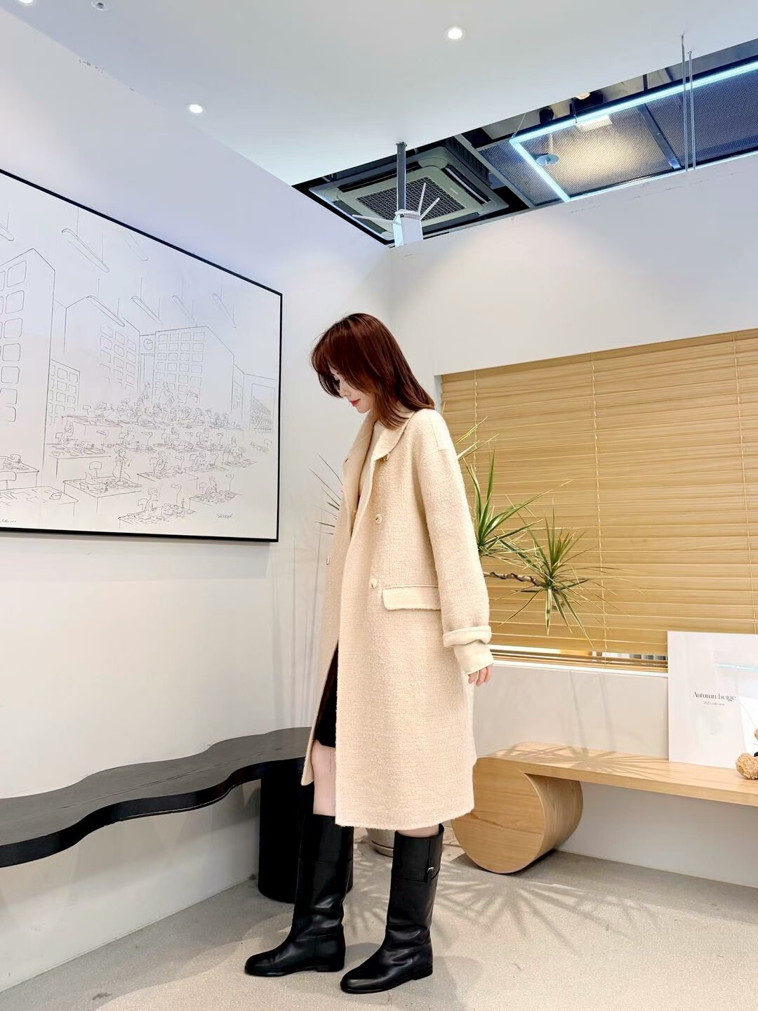 AB5202 100%羊毛雙排釦長外套