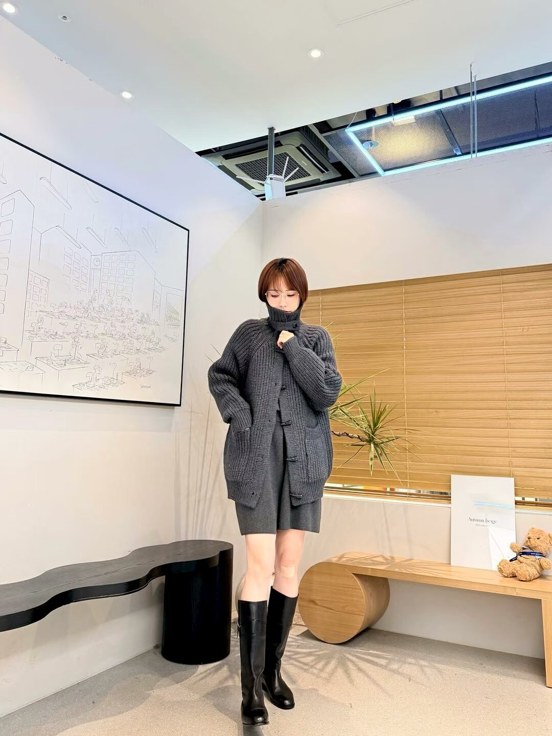 AB5201 小樽領牛角扣羊毛針織外套