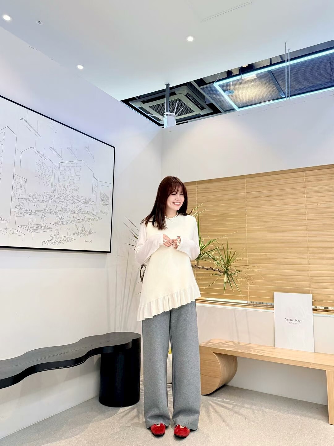 AB5221 100%羊毛斜下擺拼邊背心