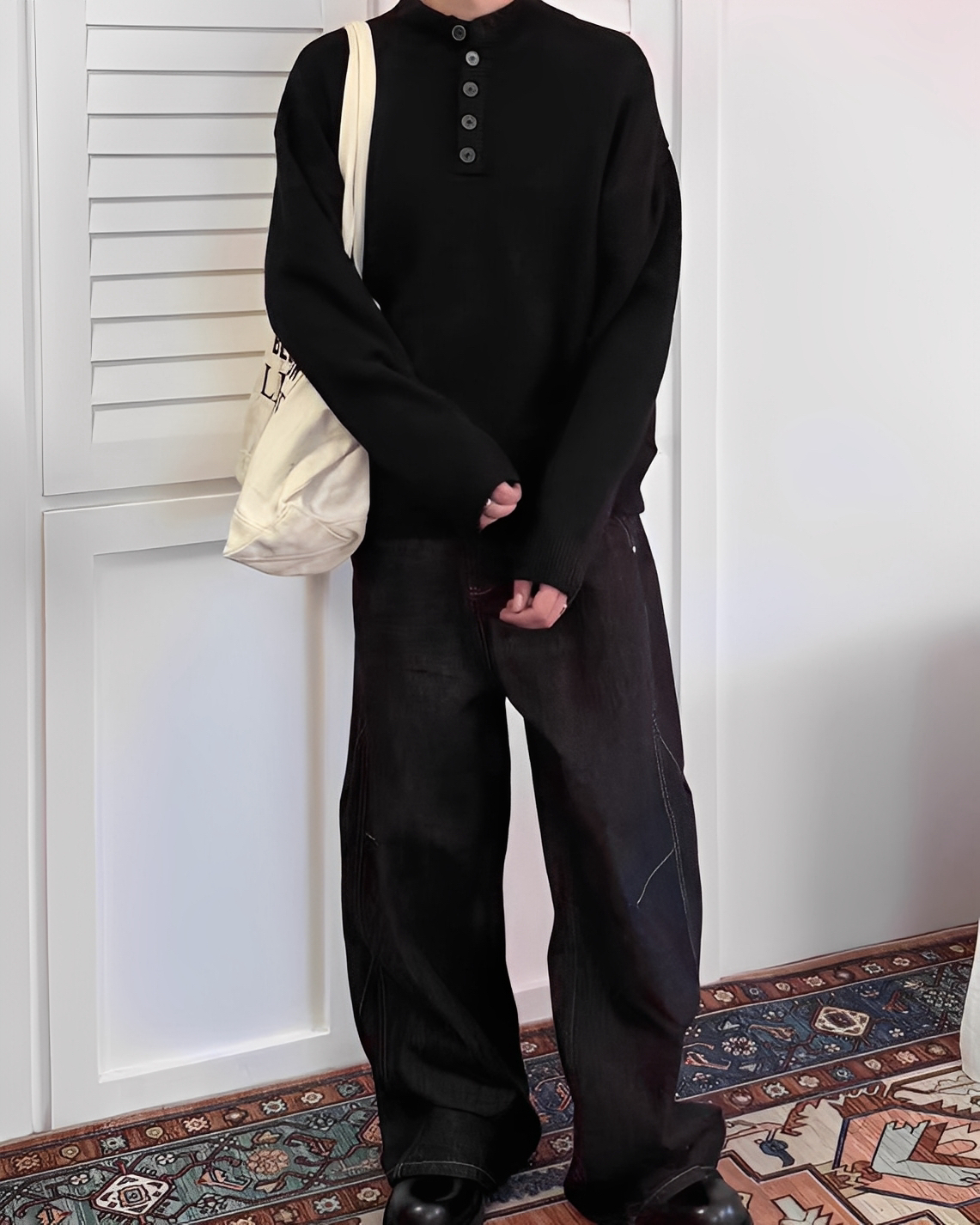 簡約 質感 排扣 針織 半高領 針織衫 長袖