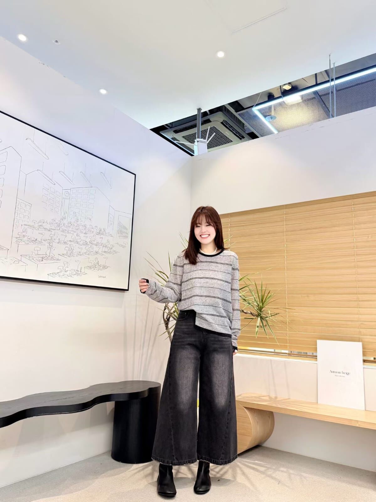 AB5218 人造絲拼色間紋圓領上衣