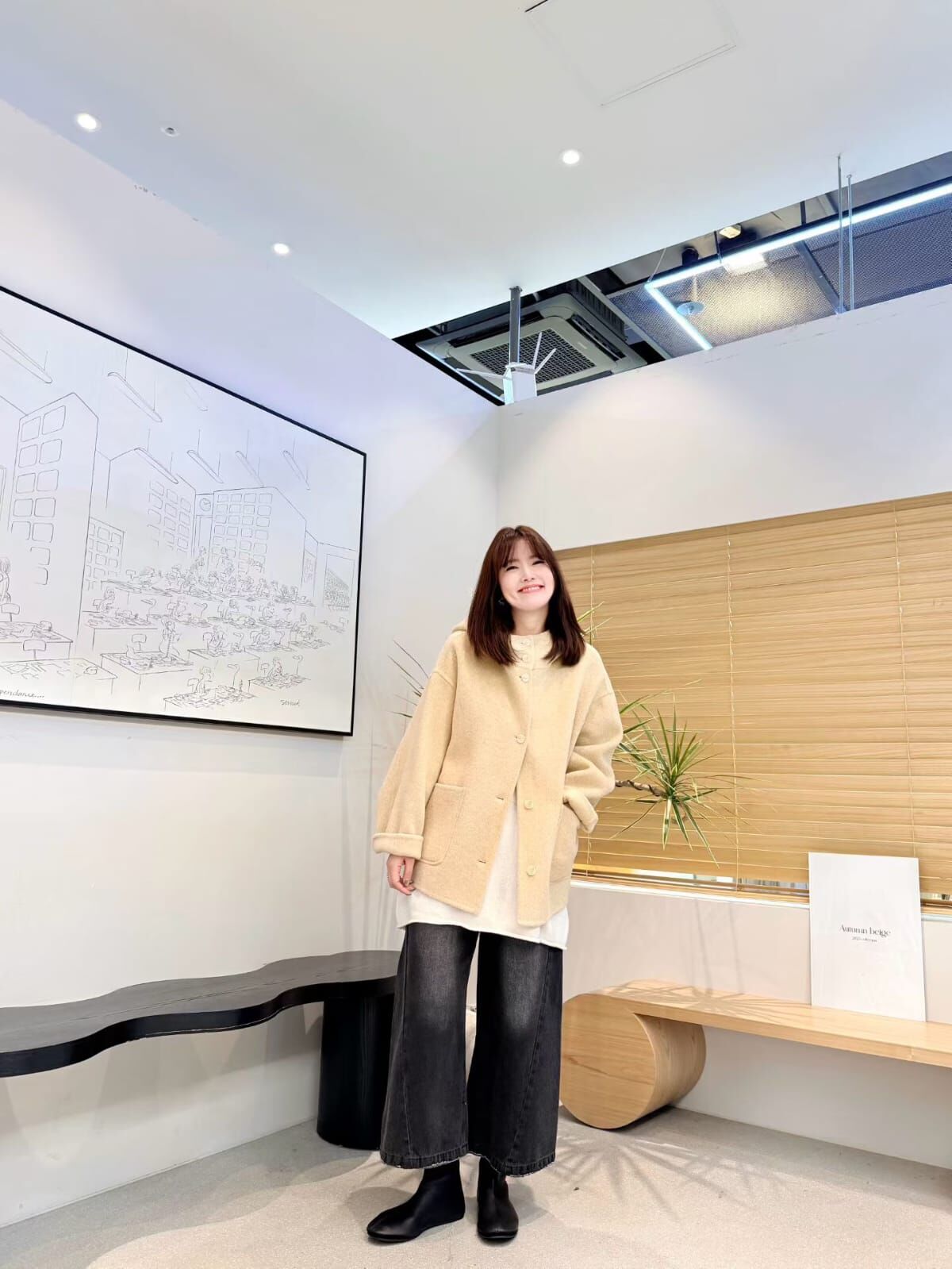 AB5220 羊絨小企領排扣雙口袋外套