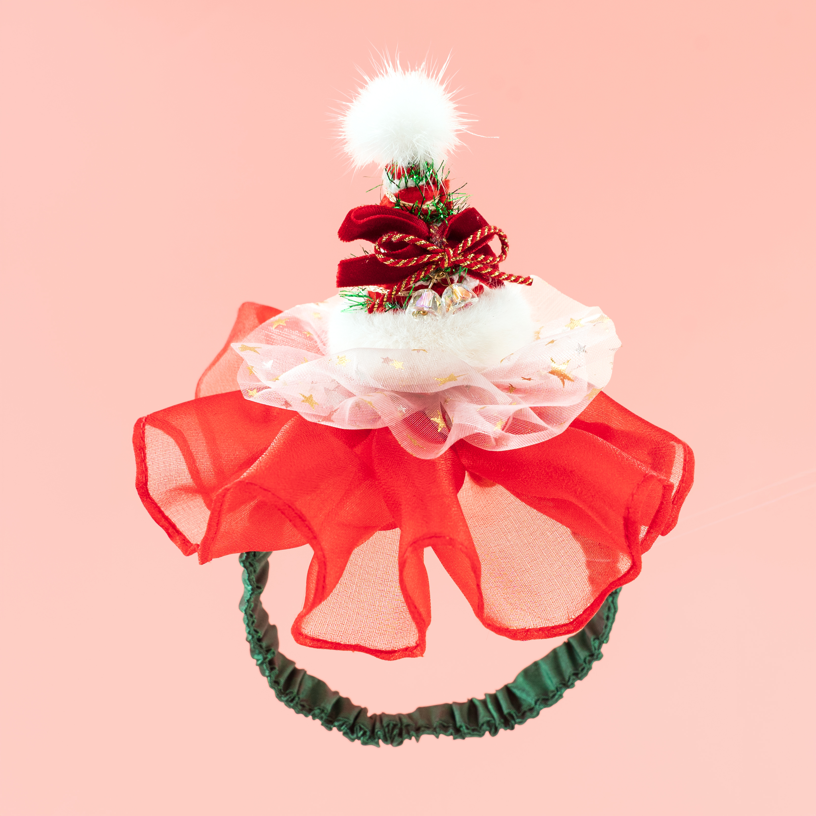 Christmas Headband With Organza Floral (Red)