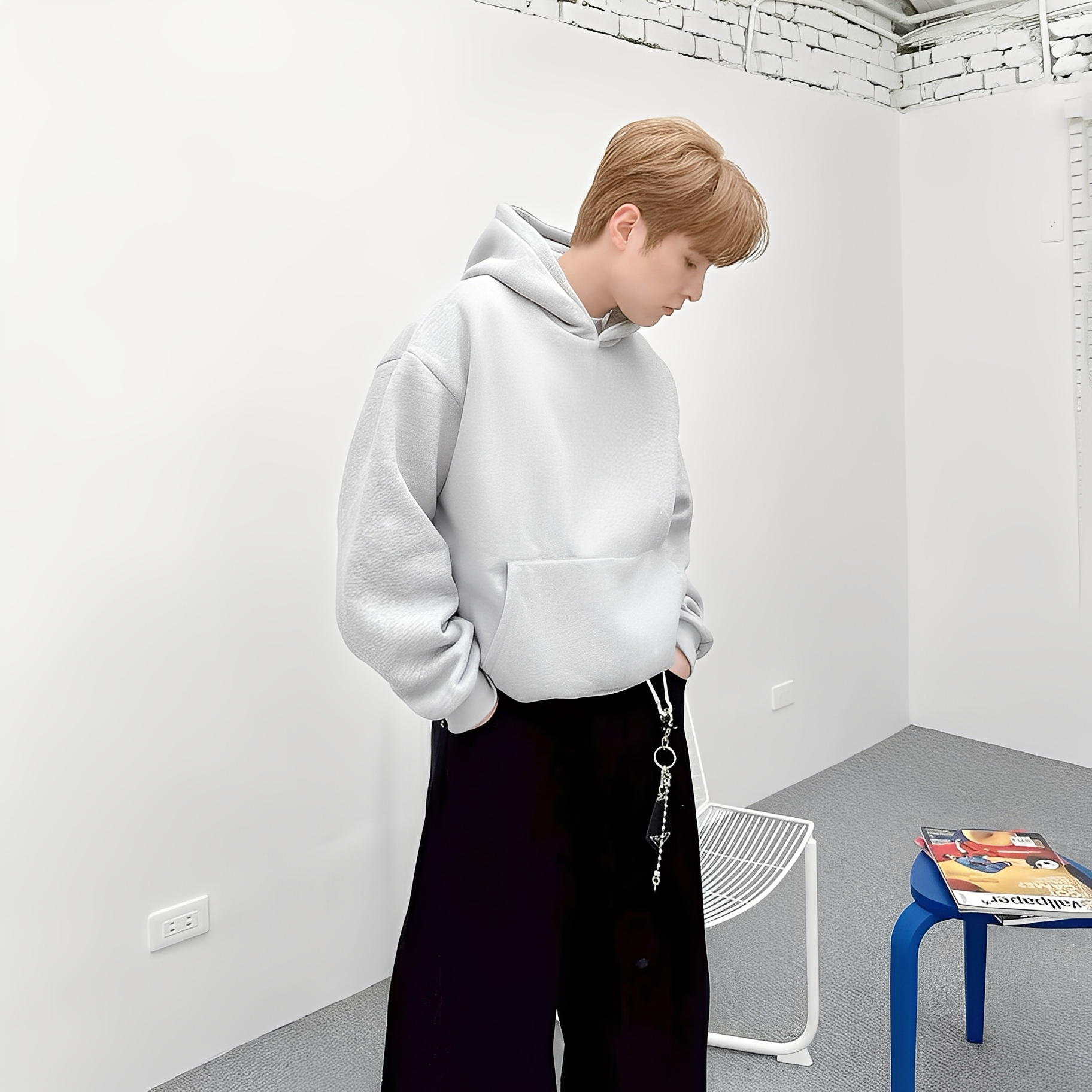 3色 BOXY 寬短 刷毛 素面 連帽 長袖 帽T