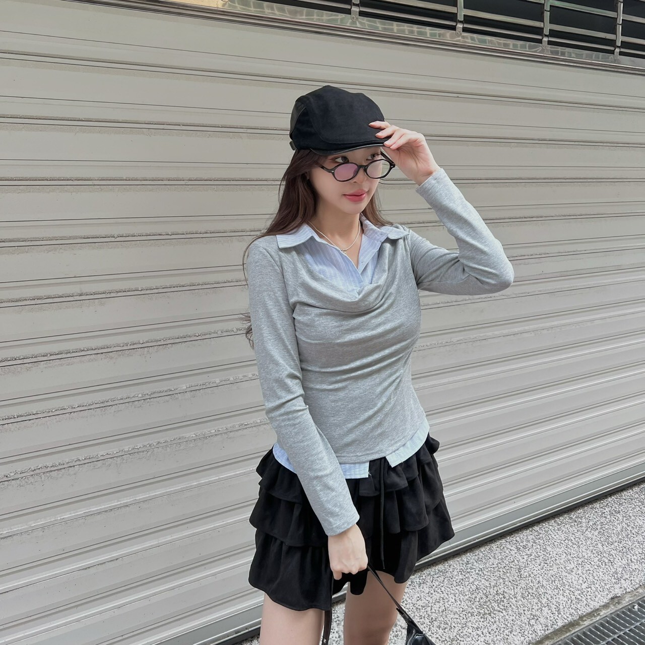 學院風假兩件襯衫上衣/二色