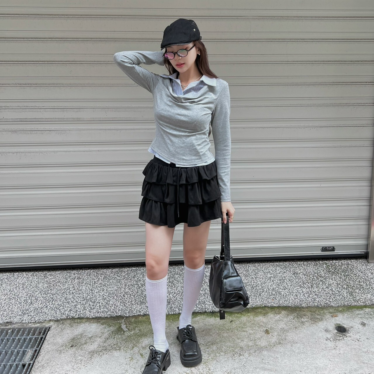 學院風假兩件襯衫上衣/二色