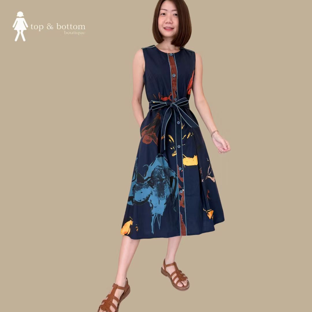 SLEEVELESS FLORAL COTTON MIDI DRESS