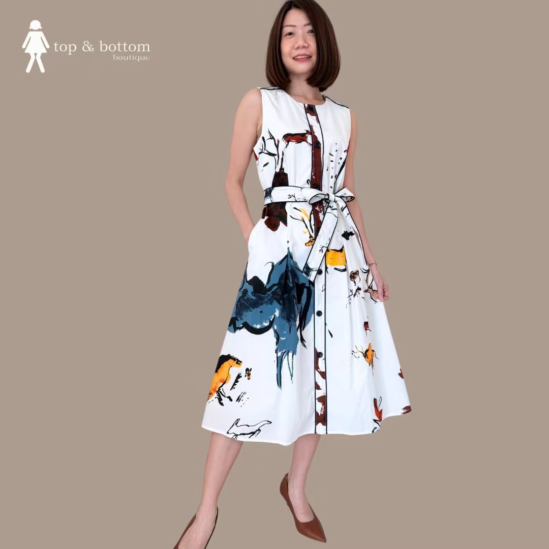 SLEEVELESS FLORAL COTTON MIDI DRESS