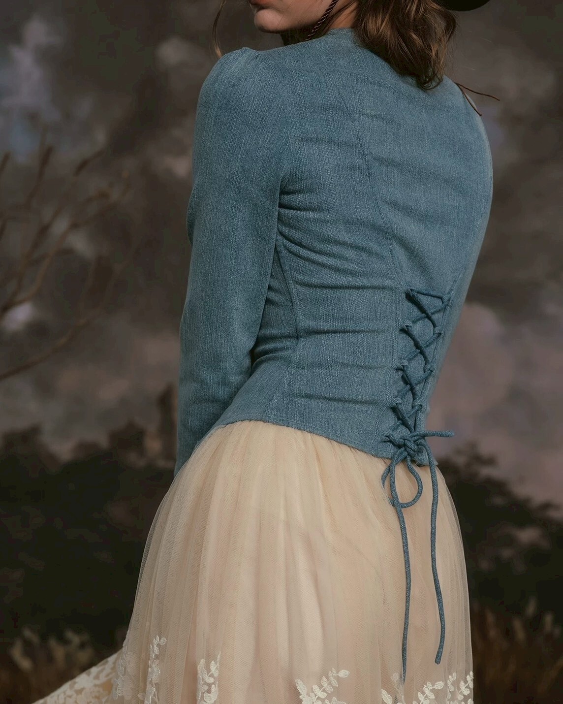 設計師家單寧馬甲感後綁帶上衣