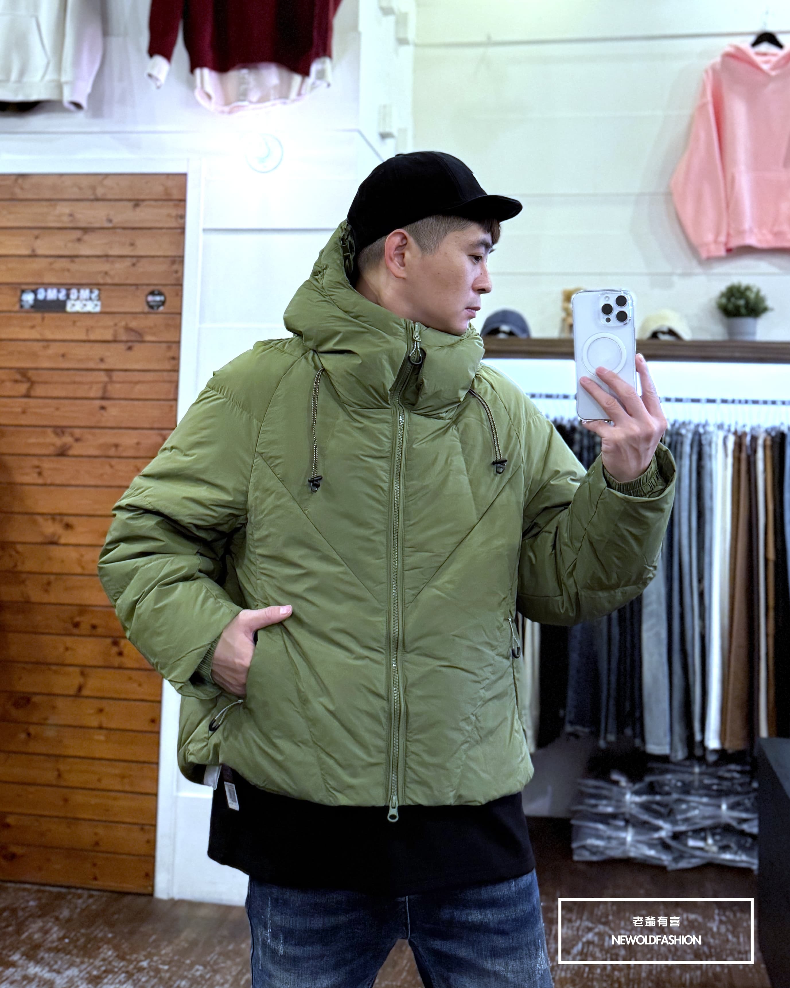 『新品上市』重磅菱線素面撞色連帽羽絨外套(NOF25106603)-綠